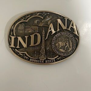 Vintage ADM Solid Brass Indiana State Seal In Hoosier Western Cowboy 1980’s-EUC